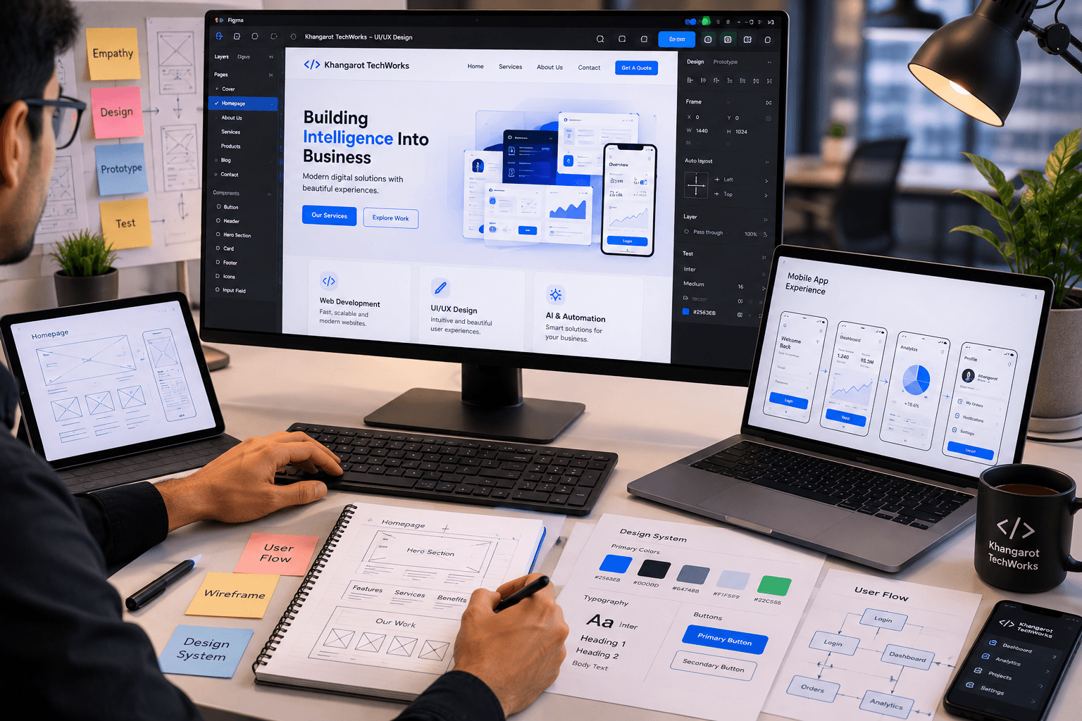 Dedicated UI and UX design studio with wireframes and responsive product interfaces