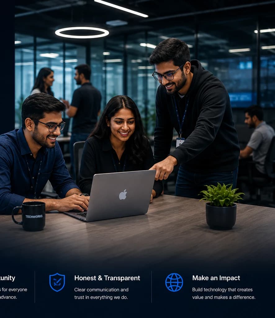 Illustrative technology workplace with professionals collaborating