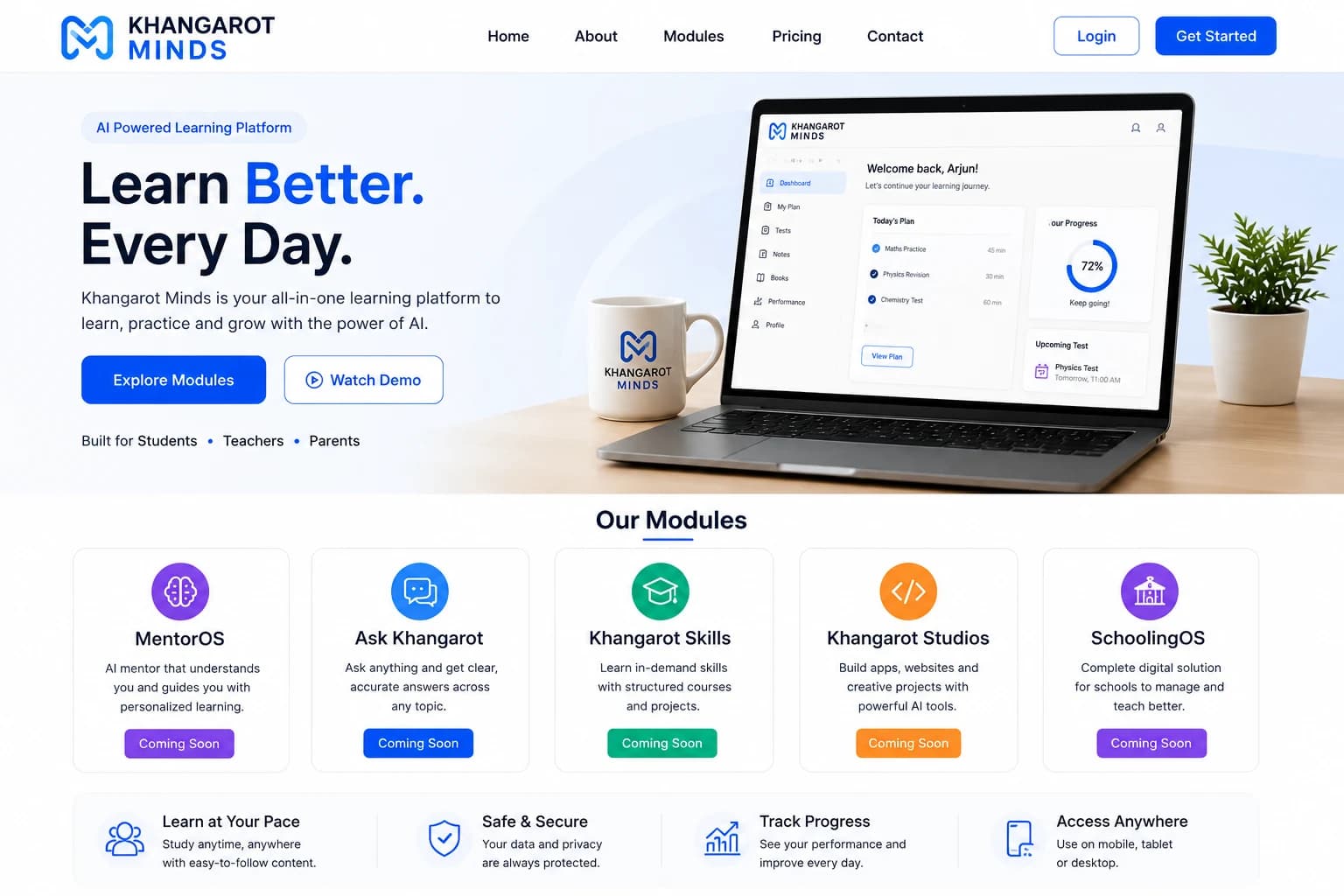 Khangarot Minds learning ecosystem product preview